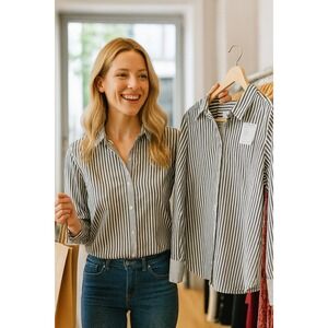 Chico's‎ Women's Size 2 Button Down Long Sleeve Striped Shirt Blouse